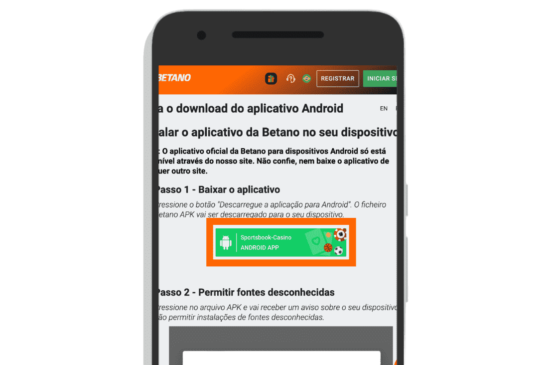 clique no botão para instalar o aplicativo Betano Brasil casa de apostas e cassino